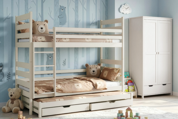 Κουκέτα Tomi μασίφ ξύλο με συρόμενο, 90x200cm, Cotton