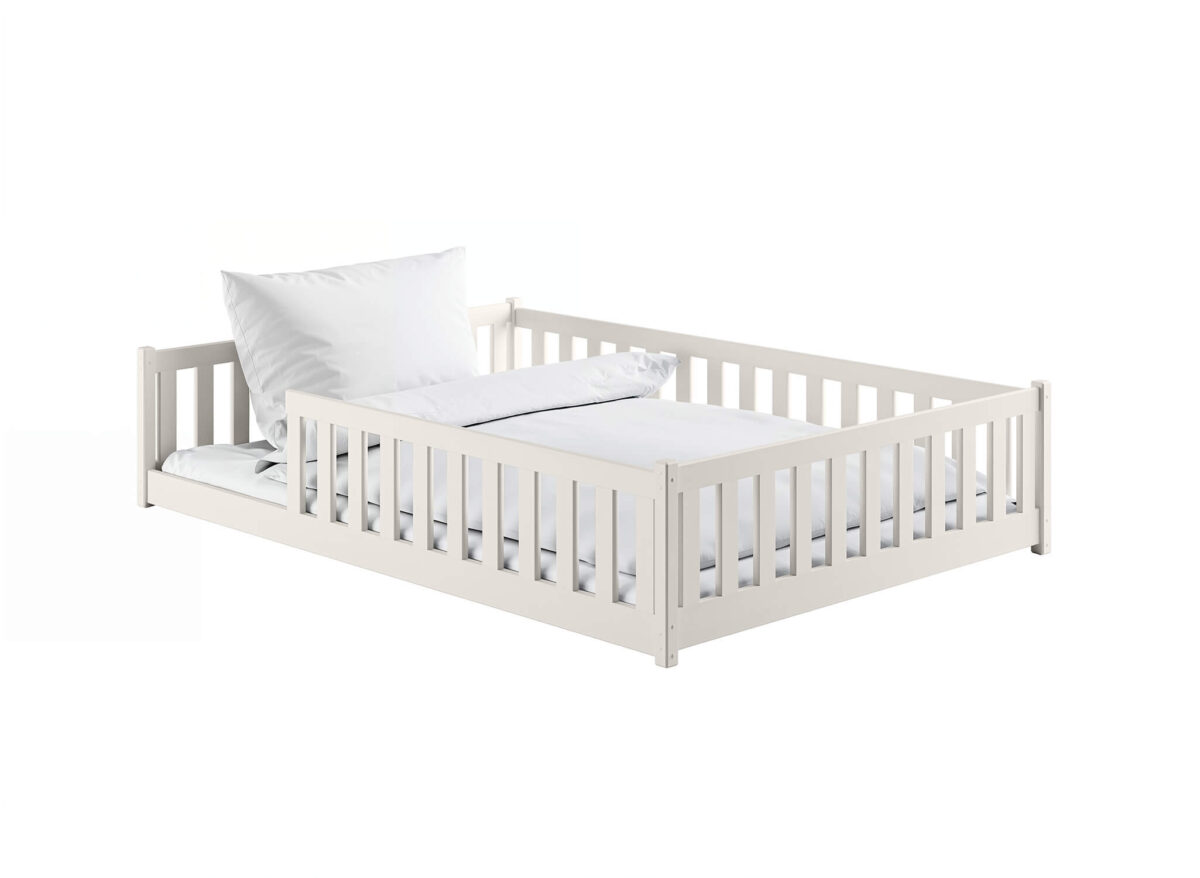 Κρεβάτι Montessori Mati από μασίφ ξύλο, κάθετα κάγκελα, βαμβακερό, διάστασης 140x200cm