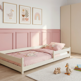 Κρεβάτι Montessori Alis μασίφ ξύλο Cotton 90x200cm με κάγκελο