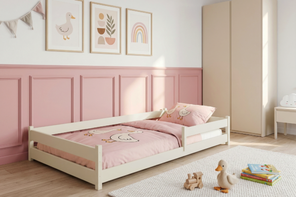 Κρεβάτι Montessori Alis μασίφ ξύλο Cotton 90x200cm με κάγκελο