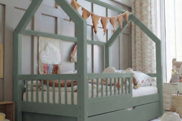 Παιδικό κρεβάτι Montessori Piola Plus Forest Green με συρτάρι Luletto.
