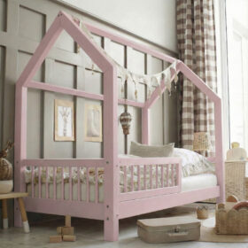 Κρεβάτι παιδικό Montessori Piola με κάγκελα 23cm, φυσικό ξύλο, μέγεθος 90x200, με δώρο 10% έκπτωση στο στρώμα