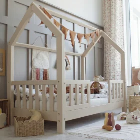 Παιδικό κρεβάτι Montessori Bianco Duo Cashmere Luletto, 90x200εκ, με κάγκελα.