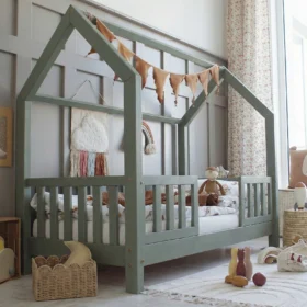 Κρεβάτι Montessori Bianco Duo Forest Green 90x200cm με κάγκελα