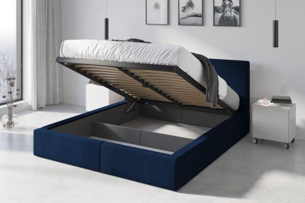 Επενδυμένο Κρεβάτι Hilton Blue 120x200 με αποθηκευτικό χώρο. Κρεβάτι με μηχανισμό ανύψωσης στρώματος.