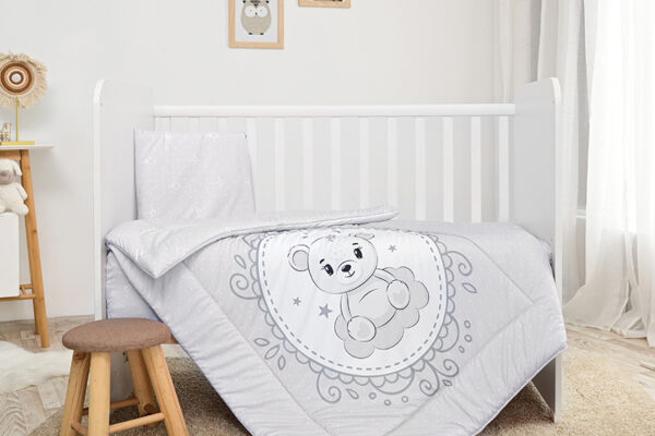 Σετ Προίκας Μωρού Cosy Little Bear Grey 5τεμ για κούνια
