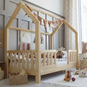 Παιδικό κρεβάτι Montessori Bianco Clear Coat Luletto 90x200 με κάγκελα.