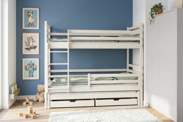 Κουκέτα Luk με συρόμενο κρεβάτι από μασίφ ξύλο, βαμβάκι, 90x200cm.