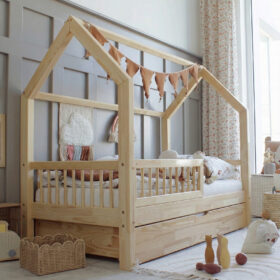 Κρεβάτι Montessori Piola Plus Natural 90x200cm με κάγκελα και συρτάρι.