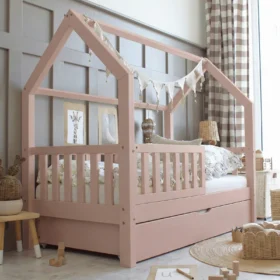 Παιδικό κρεβάτι Montessori Bianco Plus Pink 100x200cm Luletto με συρτάρι.