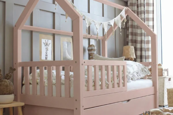 Παιδικό κρεβάτι Montessori Bianco Plus Pink 100x200cm Luletto με συρτάρι.