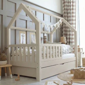 Παιδικό κρεβάτι Montessori Bianco Plus Pink Luletto με συρτάρι.