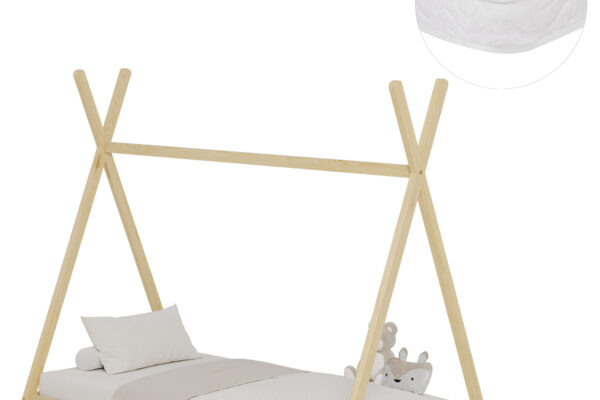 Κρεβάτι Montessori Munk σκηνή από μασίφ ξύλο με στρώμα 90x190cm.