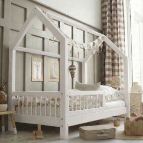 Παιδικό κρεβάτι Montessori Piola σπιτάκι με κάγκελα Blue Luletto.