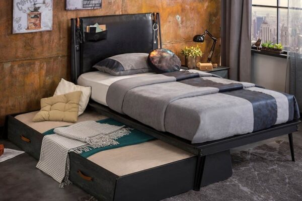 Παιδικό κρεβάτι μονό DARK METAL Cilek μαύρο 100x200 με κεφαλάρι και USB