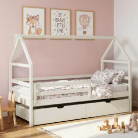 Κρεβάτι Σπιτάκι Aron: Παιδικό κρεβάτι από μασίφ ξύλο, Olive 90x200cm.