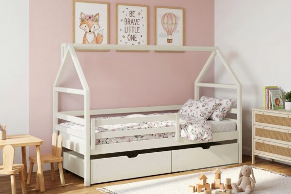 Κρεβάτι Σπιτάκι Aron: Παιδικό κρεβάτι από μασίφ ξύλο, Olive 90x200cm.