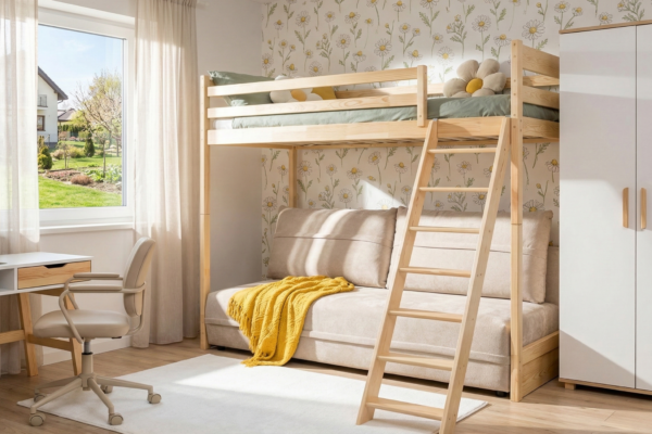 Κουκέτα Savio με καναπέ-κρεβάτι, μασίφ ξύλο, πτυσσόμενη Sofino.