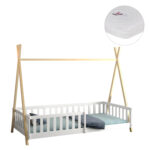 Κρεβάτι Montessori Munk λευκό και φυσικό ξύλο, 90x190cm.