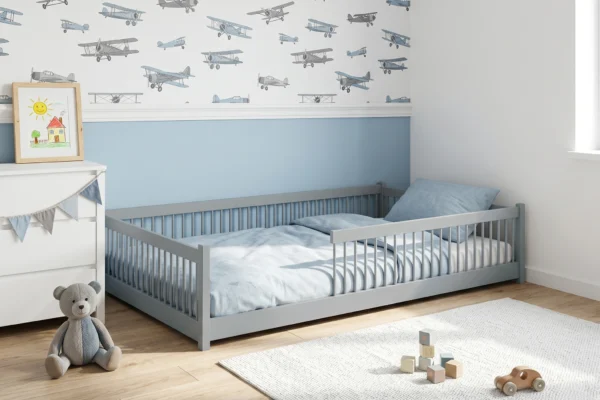 Κρεβάτι Junior Montessori Grey 120x200cm με κάθετα κάγκελα