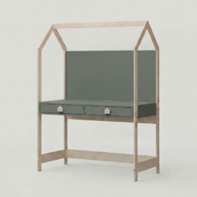 Παιδικό γραφείο House Desk Luletto, φυσικό ξύλο και πράσινο.