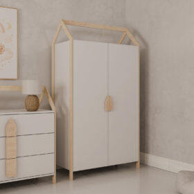 Παιδική ντουλάπα House Luletto 2φυλλη, ξύλινη, λευκή