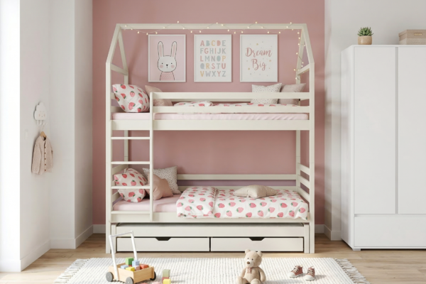 Κουκέτα Dalia Cotton μασίφ ξύλο με συρόμενο & συρτάρια