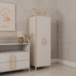 Παιδική ντουλάπα House Luletto μονόφυλλη, ξύλινη, λευκή, με ουράνιο τόξο.