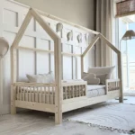 Παιδικό κρεβάτι Montessori Piola Duo σπιτάκι, φυσικό ξύλο, 90x200cm.