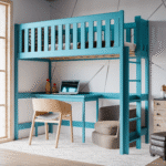 Υπερυψωμένο κρεβάτι Leon, μασίφ ξύλο, μπλε, 90x200cm