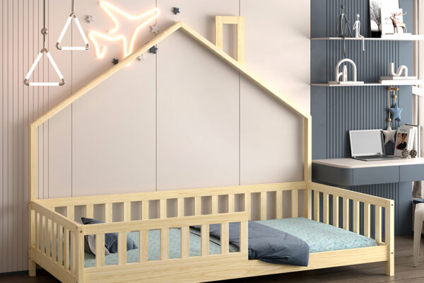 Παιδικό κρεβάτι Montessori Houser Natural από μασίφ ξύλο