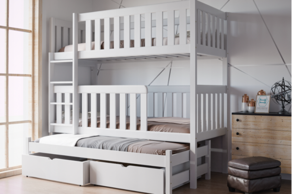 Λευκή ξύλινη κουκέτα Olga 90×200cm με συρτάρια