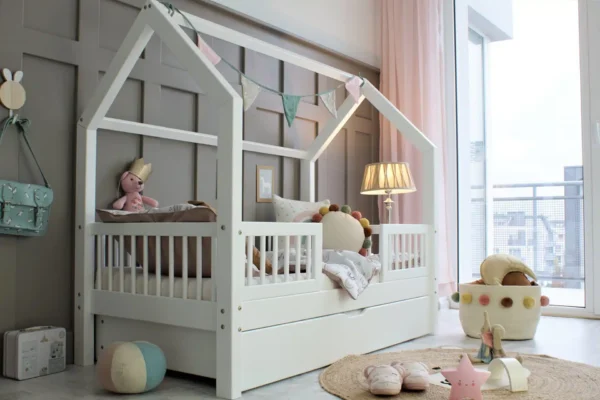 Παιδικό κρεβάτι Montessori Piola Plus Duo με συρτάρι, λευκό, 90x200cm