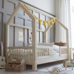 Κρεβάτι παιδικό Montessori Piola Duo, σπιτάκι με κάγκελα, Luletto.