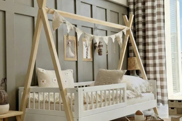 Παιδικό κρεβάτι Tipi Montessori Luletto 100x190 με κάγκελα 23cm.