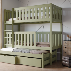 Κουκέτα Olga μασίφ ξύλο, 90x200cm, με κάγκελα και συρτάρια