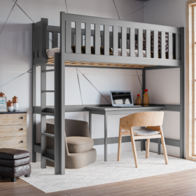 Υπερυψωμένο κρεβάτι Leon από μασίφ ξύλο, graphite, 90x200cm