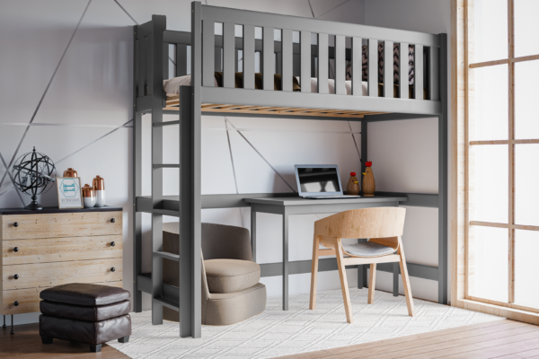 Υπερυψωμένο κρεβάτι Leon από μασίφ ξύλο, graphite, 90x200cm