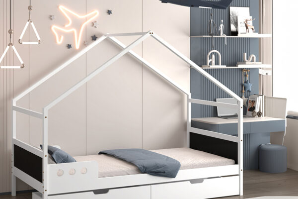 Παιδικό κρεβάτι Montessori Houser White με αποθηκευτικά συρτάρια