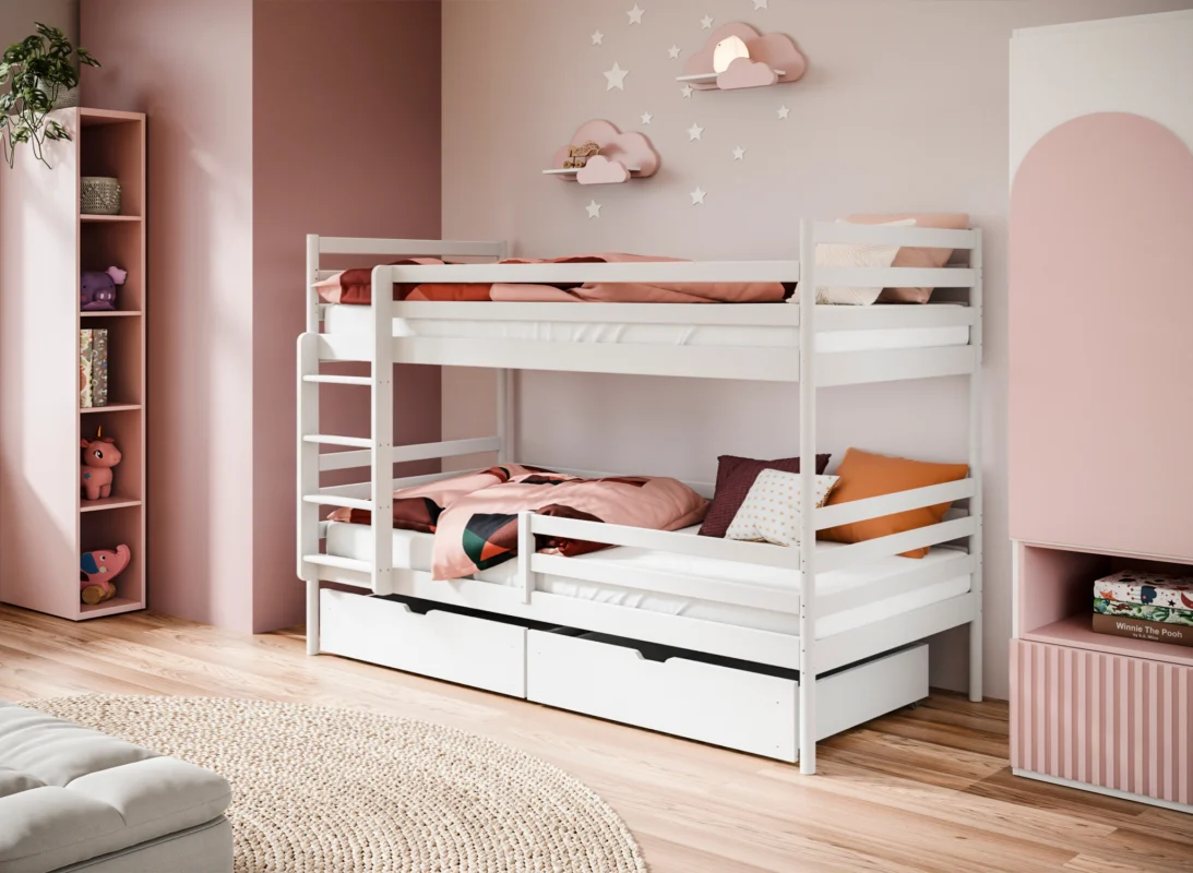 Κουκέτα Gusto Natural με συρτάρια, μασίφ ξύλο πεύκου, 90x200 για παιδιά.