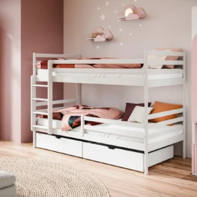 Κουκέτα Gusto Natural με συρτάρια, μασίφ ξύλο πεύκου, 90x200 για παιδιά.