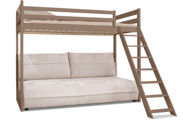 Κουκέτα Savio με πτυσσόμενο καναπέ-κρεβάτι, μασίφ ξύλο, χρώμα Milk Chocolate.