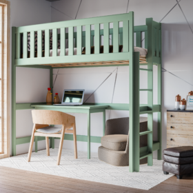 Υπερυψωμένο κρεβάτι Leon, μασίφ ξύλο, γκρι, με πλαϊνή σκάλα