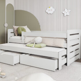 Κρεβάτι καναπές Tomasz με συρόμενο και συρτάρια, ξύλινο, 90×200cm, δώρο 10% έκπτωση στα στρώματα