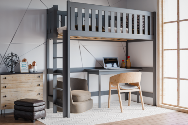 Υπερυψωμένο κρεβάτι Leon από μασίφ ξύλο Graphite 90x200cm