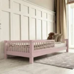 Ροζ παιδικό κρεβάτι-καναπές Luletto με κάγκελα 90x200cm