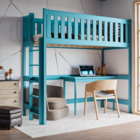 Υπερυψωμένο κρεβάτι Leon μπλε από μασίφ ξύλο 90x200cm