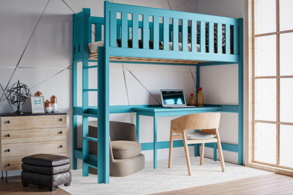 Υπερυψωμένο κρεβάτι Leon μπλε από μασίφ ξύλο 90x200cm