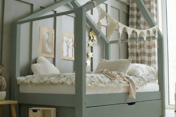 Παιδικό κρεβάτι Montessori House Bed Plus με συρτάρι Forest Green Luletto