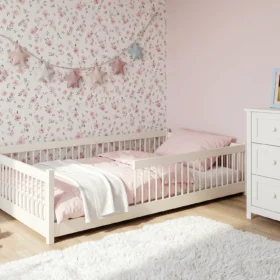 Κρεβάτι Montessori Junior Cotton 120x200cm, μασίφ ξύλο, κάθετα κάγκελα